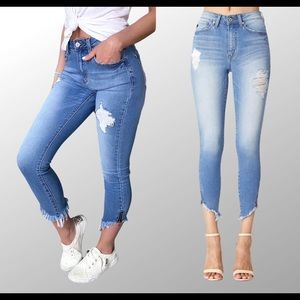 Kancan Destroyed Frayed Hem Ankle Skinny Jeans